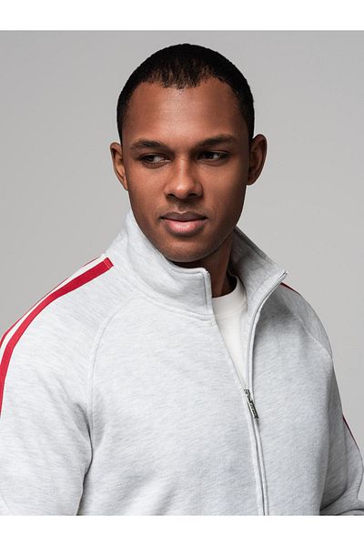 OMBRE Herren Sweatshirt mit hohem Kragen und Streifen - grau meliert V1 OM-SSZP-0219 M