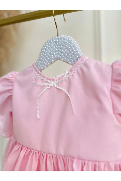 Hobidik Baby Girl Kids Pink Poplin Fabric Water Stone Detailed Dress