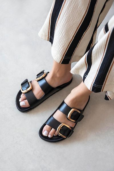 STRASWANS Bonita Women's Buckle Detail Daily Comfort Slippers Black