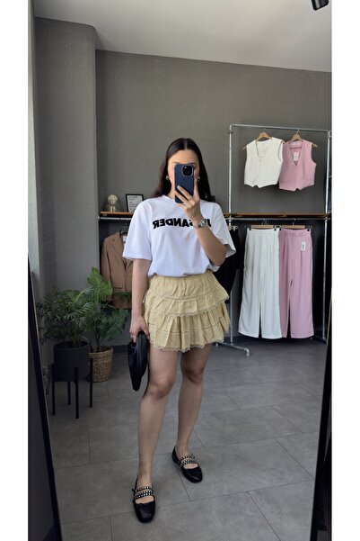 YOUR NAME Fusta scurtă galbenă din dantelă mini