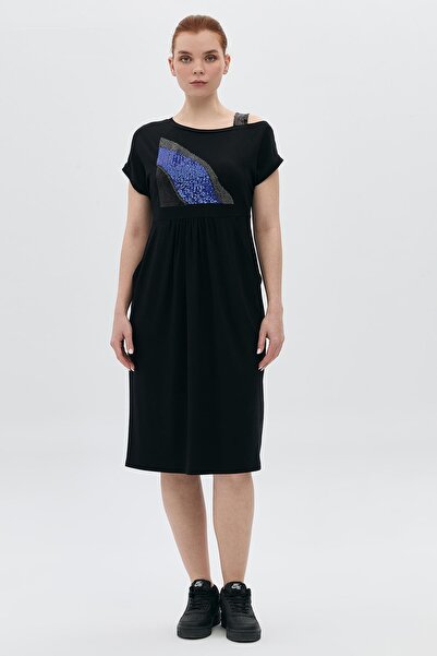 DAIDO Kanguru Saks Bsn'li Taşlı Elbise