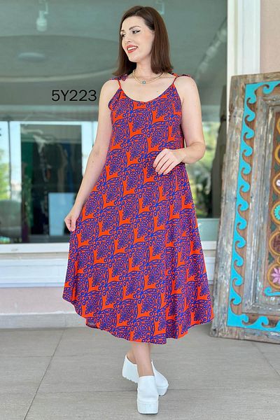 İnce Topuk Viscose Dress with Rope Straps 5Y223