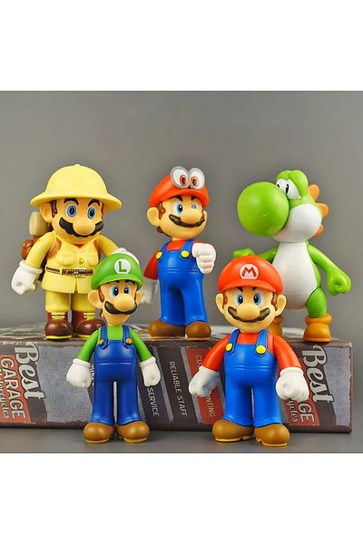 DEK Mario Luigi Yoshi Cappy and Explorer Mario Set of 5 Figures – Collectible 11 cm