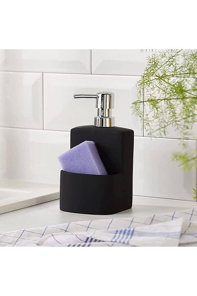 Saban Ceramic Soap Dispenser – Soft Textured, Black, 380 ml Capacity, Liquid Belt Dispenser