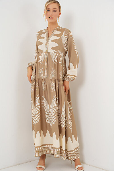 Bigdart 2423 Φόρεμα Hijab με αυθεντικό σχέδιο - M. Camel