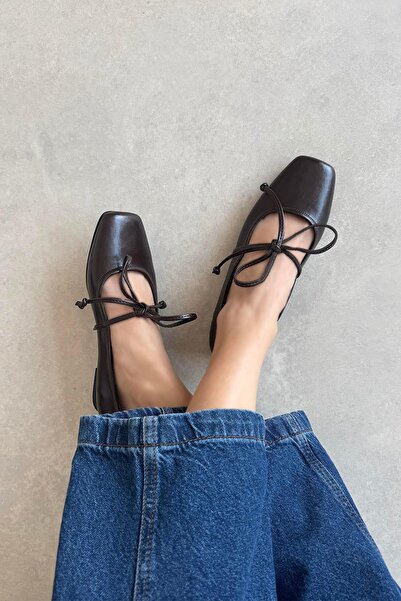 STRASWANS Sara Ženske Vezivanje oko zglobova Zgužvane Koža Baletanke Smeđe