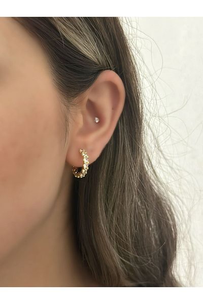 MyladyAccessoriess Minimal Steel Hoop Earrings with Zircon Stone Detail