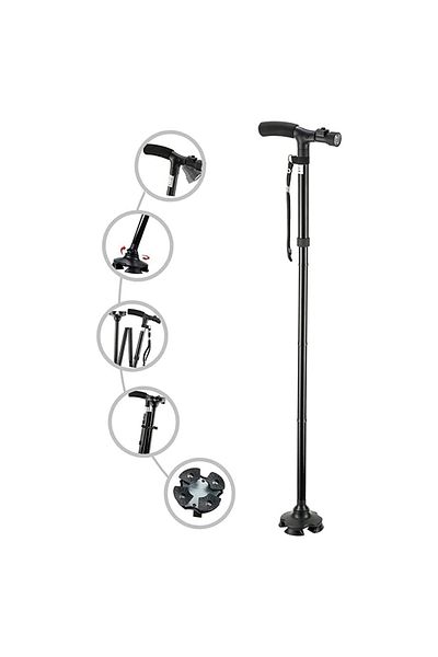 OptiTect Walking Stick With LED Light, Black, 1 Piece, Improves Mobility & Stability
