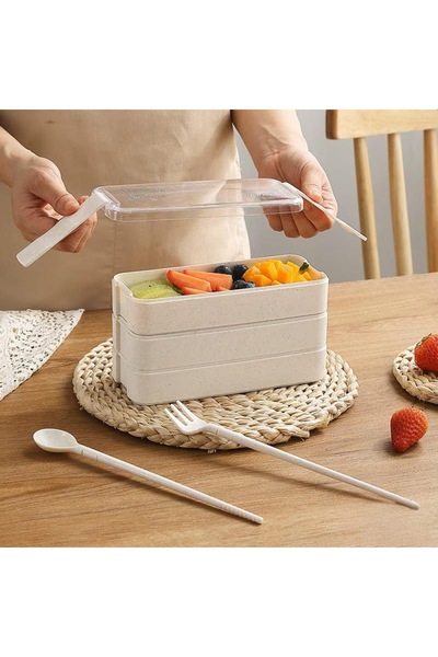 OEM Δοχείο φαγητού με 3 διαμερίσματα, αεροστεγές, φιλικό προς το περιβάλλον, σκεύη, 900 ml, κρέμα