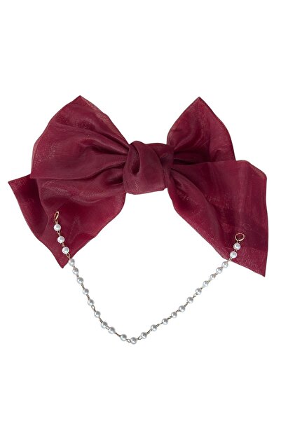 TAKIŞTIR Burgundy Color Ribbon Figured Pearl Detailed Vending Machine Buckle