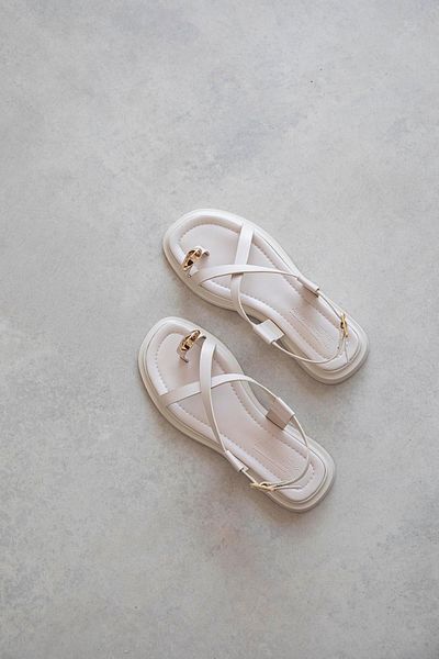 STRASWANS Puket Women's Flip Flops Leather Sandals Beige
