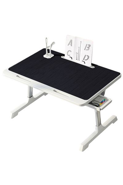 Linomag Adjustable foldable laptop stand/table, 60x40x27, book & tablet holder, storage drawer, black/White