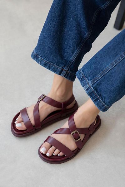 STRASWANS Vitinha Women's Flip Flops Leather Sandals Claret Red