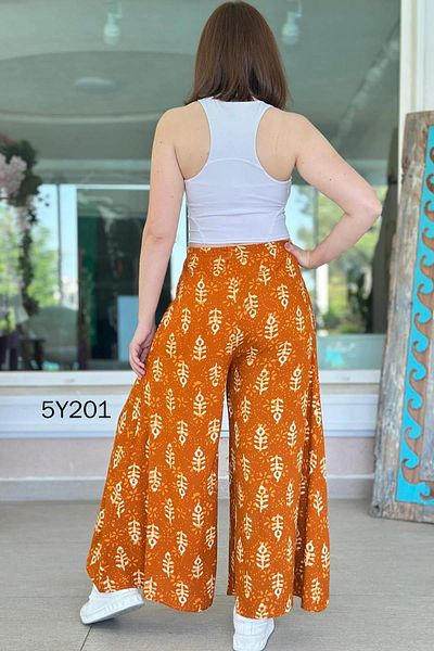 İnce Topuk Patterned Viscose Wide Leg Trousers 5Y201