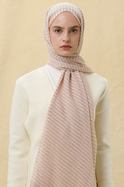 Fenza Sara Dust Pink Φαρδιά ριγέ λινό βαμβακερό σάλι με υφή