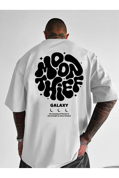 AEMİ Tricou oversize unisex cu decolteu cu imprimeu Galaxy Moon Thief