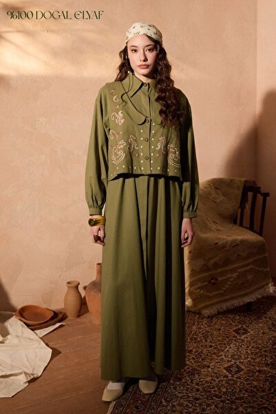 ZÜLAYS Manas Yelekli Elbise Takım Haki
