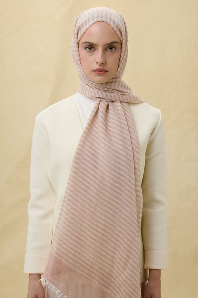 Fenza Sara Dusty Pink Wide Striped Linen Textured Cotton Shawl