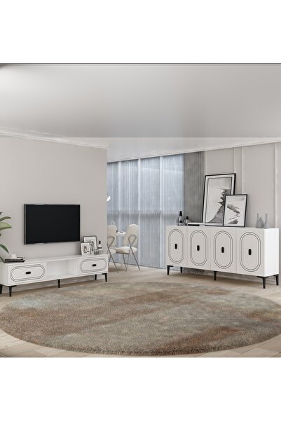 cantek dizayn WENYCT KONSOL (KB150), TV SEHPASI 2 Lİ SALON TAKIMI BEYAZ-BEYAZ