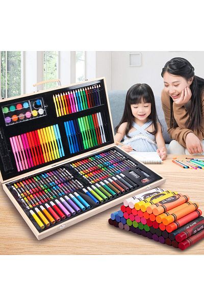 Avex Set 180 piese pentru desen pentru copii sau adulti, creioane colorate, vopsele si markere