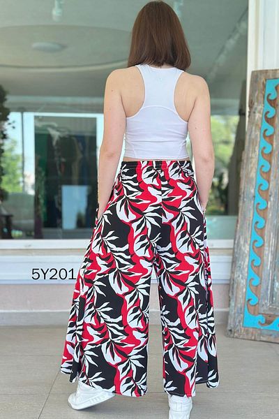 İnce Topuk Patterned Viscose Wide Leg Trousers 5Y201