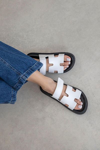 STRASWANS Papuci de damă Pina din piele cu imprimeu cu velcro, alb-negru