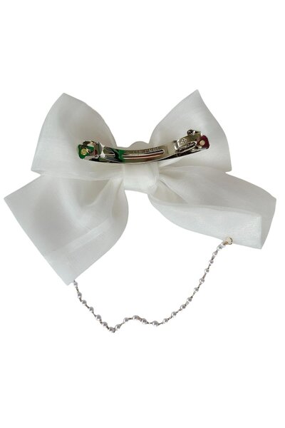 TAKIŞTIR White Color Ribbon Figured Pearl Detailed Automatic Buckle