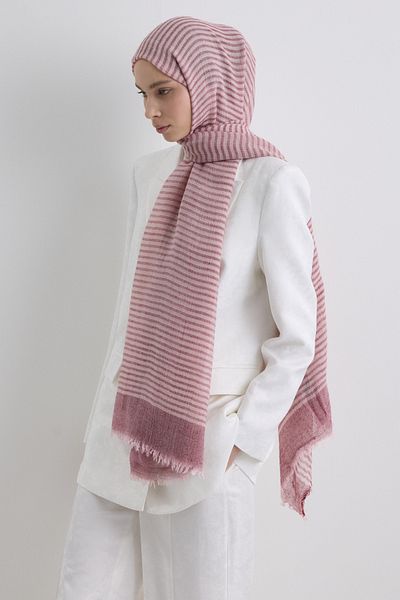 Fenza Sara Pink Wide Striped Linen Textured Cotton Shawl