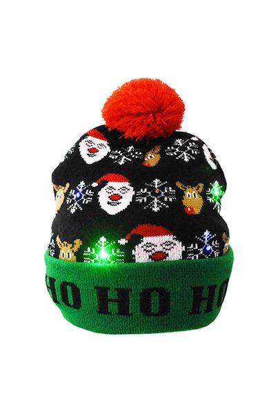 Linomag Pălărie Fes cu lumini LED pornite/oprite și imprimeu de iarnă/Crăciun, Ho Ho, UNISEX, MĂRIME UNICĂ, Multicolor