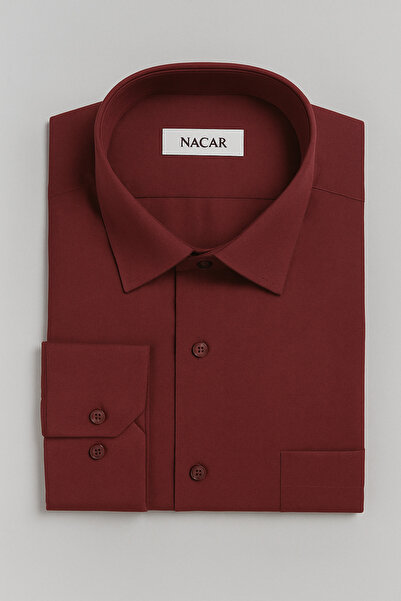 FATELLA Чоловіча бордова сорочка з довгими рукавами та кишенями - зручна та с...