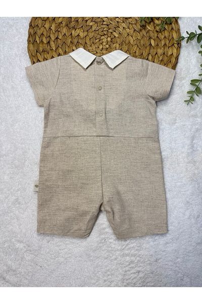 TİJK Baby Boy Linen Fabric Shirt Collar Jumpsuit