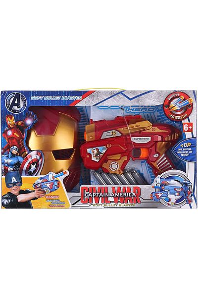 rexa Soft Bullet Blaster with Iron Man Mask for Boys – Includes 6 Foam Darts