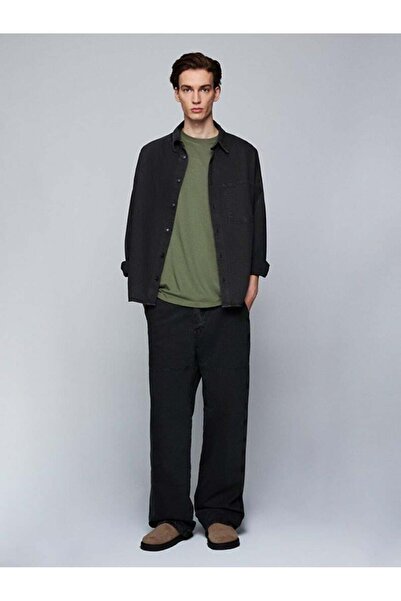 Ltb Sıfır Yaka Basıc Kısa Kol Loose Yeşil T-shırt