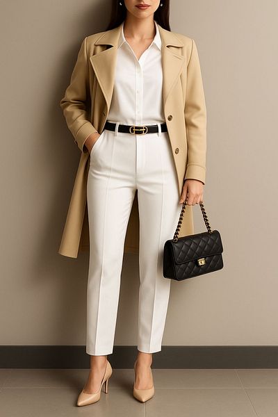 Heyya Women's Narrow Leg Pleated Belted Seasonal Trousers White