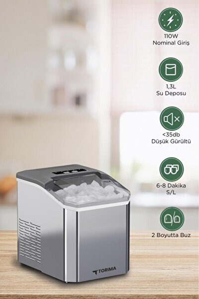 Torima YH16M Gümüş Portatif Taşınabilir Hızlı Buz Yapma Makinası