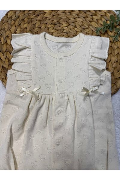 TİJK Baby Girl Front Snap Fastener Jumpsuit with Elastic Legs