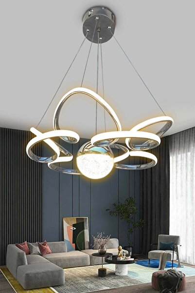 RSCOLLECTIONS Kral Tacı Model Tek Toplu Led Avize Kumandasız Krom