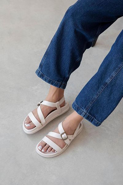 STRASWANS Vitinha Women's Flip Flops Leather Sandals Beige