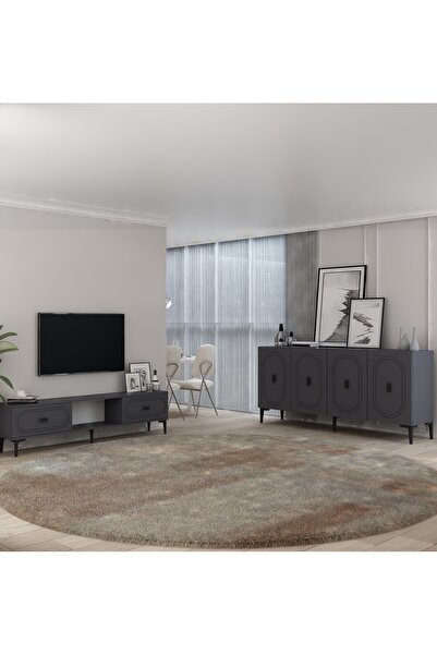 cantek dizayn WENYCT KONSOL (KB150), TV SEHPASI 2 Lİ SALON TAKIMI ANTRASİT-AN...