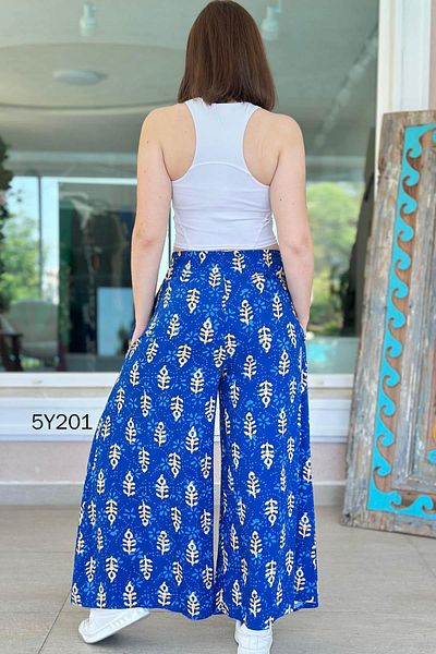 İnce Topuk Patterned Viscose Wide Leg Trousers 5Y201