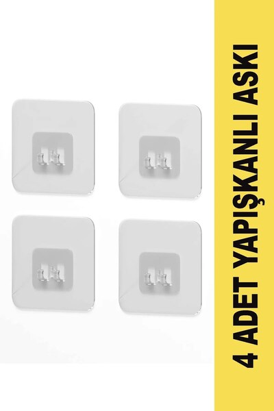 Carat Home 7x7 CM Süper Güçlü Yapışkanlı Banyo Askısı Yedek 4 Adet Sticker Ra...