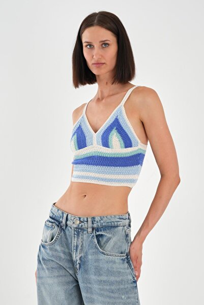 ALEXANDERGARDI Women's Crop Tank Top with Knitted Detail and Pattern