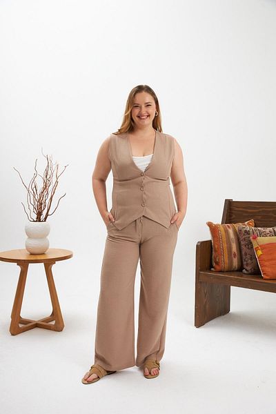 RMG Plus Size Trousers Vest Double Suit Mink