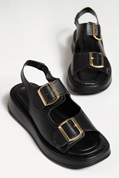 morscho Sandale de damă cu cataramă cu talpă groasă cu curele din spate – mod...