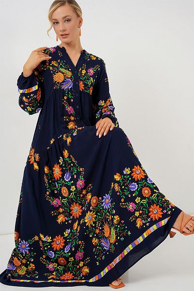 Bigdart 2423 Φόρεμα Hijab με αυθεντικό σχέδιο - Μασίφ Navy Blue