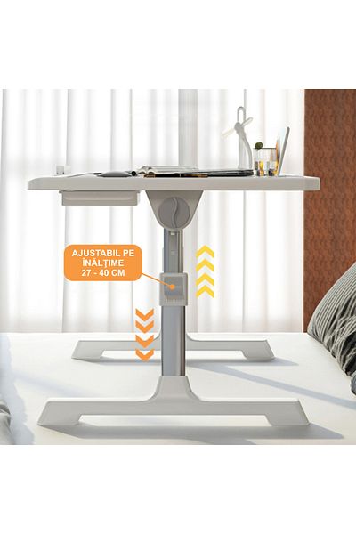 Linomag Adjustable foldable laptop stand/table, 60x40x27, book & tablet holder, storage drawer, black/White