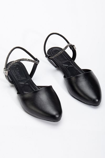 Tonny Black Women's Black Stone Rope Detailed Ballerinas