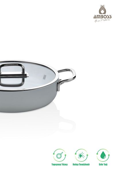 Amboss 4 Piece Greenhouse Spectrum Fireproof Non-Stick Ceramic Oblate Pot Pan Sahan Set Gray