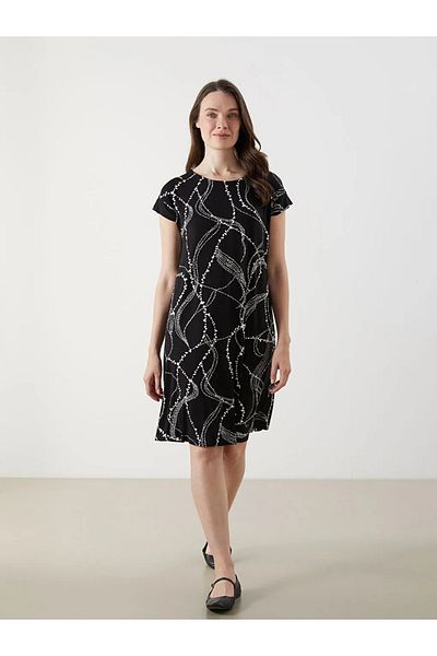LC Waikiki Lcw Grace Black Crew Neck Patterned Dress