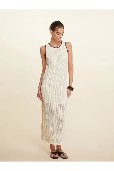 LC Waikiki Lcw vision ecru bicycle collar Lace-Like Knit dress